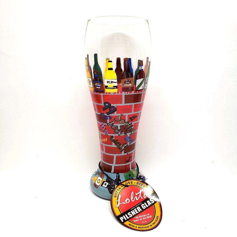 Lolita Pilsner Glass 99 Bottles of Beer on the Wall Hand Painted 9.25"